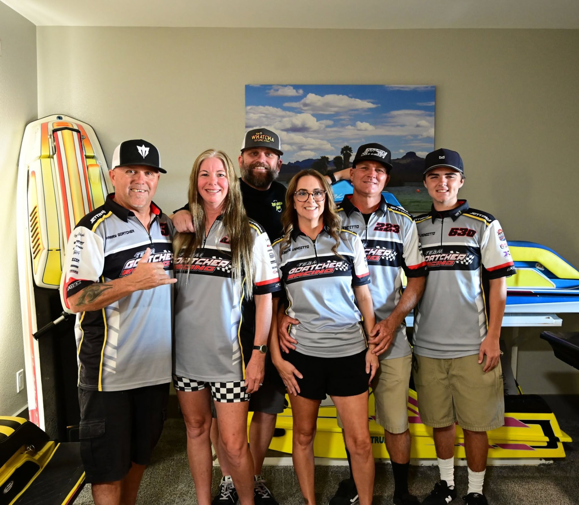 Harry Goatcher with the Team Goatcher Racing crew in team shirts