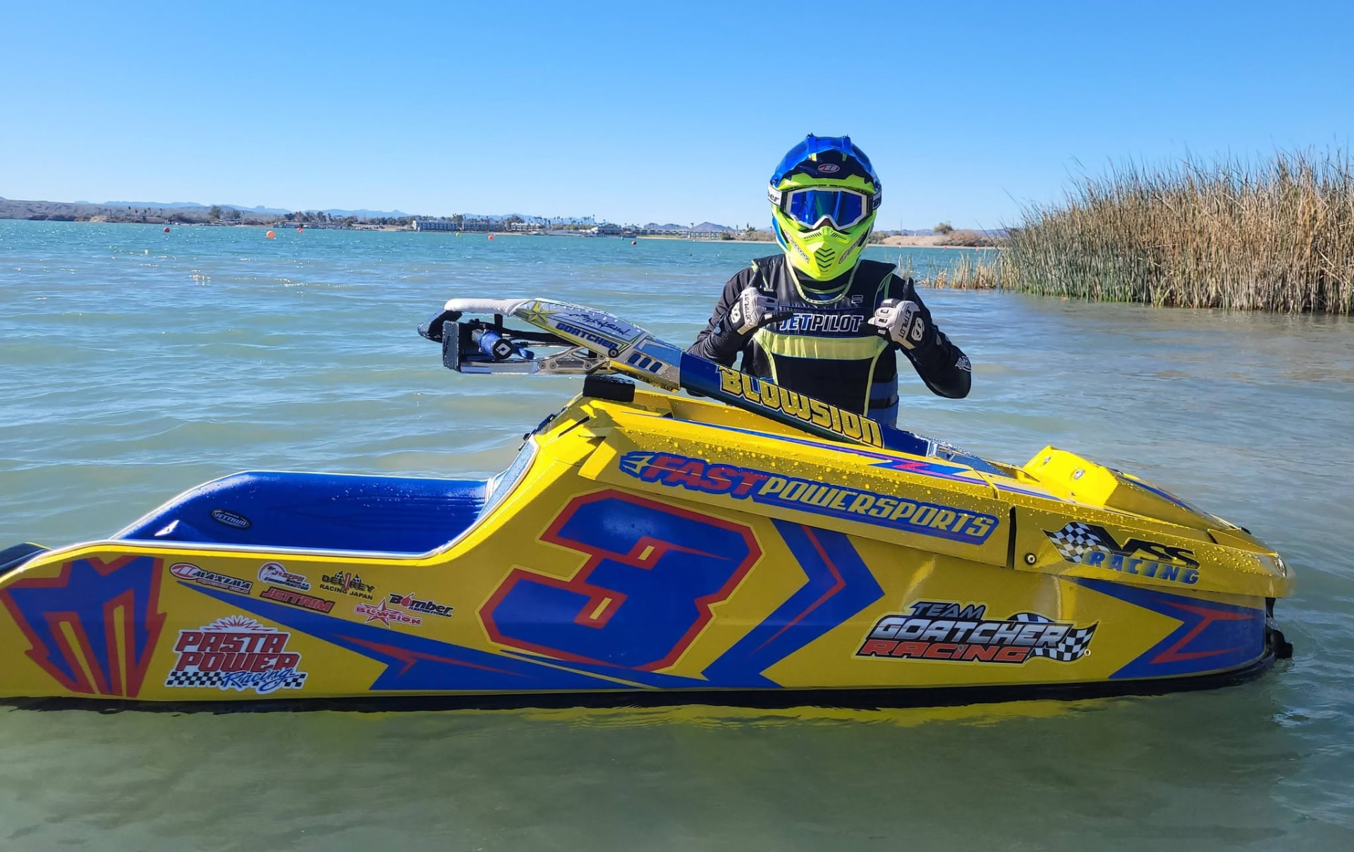 Team Goatcher Racing rider with the number 3 Team Goatcher Racing jet ski